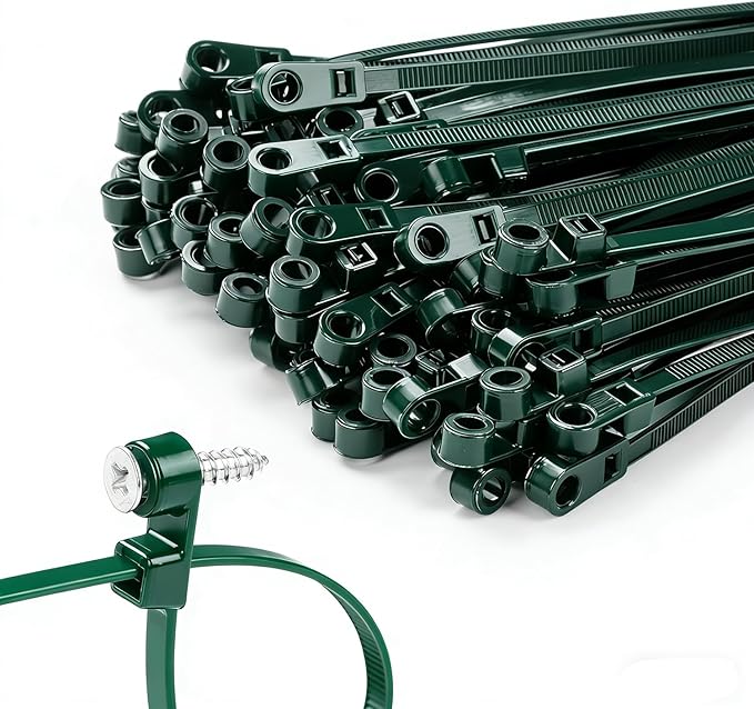 200 PCS 6 inch Green Zip Ties with Screw Hole 70lbs Mountable head Cable Ties Straps Multipurpose Heavy Duty Nylon Cable Zip Ties with Screw Mounting Hole