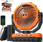 36000mAh Camping Fan - Detachable Rechargeable Battery Operated Fan with Light & Hook for Tent, Outdoor - USB Table Fan with 4 Speeds for Picnic, BBQ, Fishing, Travel, Hurricane