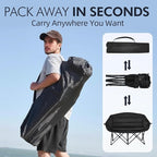 Double Camping Chair Loveseat - 2 Person Oversized Camping Couch for Adults Padded Heavy Duty Outdoor Lawn Beach Portable Folding XL Chairs with Cup Holders and Carry Bag Support 600lbs, Black/Grey