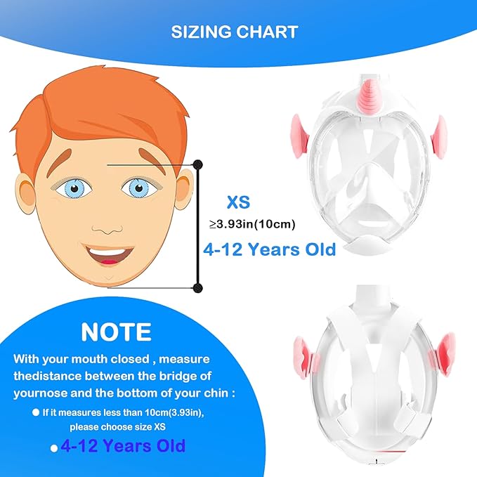 Kids Snorkel Mask, Full Face Snorkel Mask for Kids 4-16, 180 HD View Anti-Fog Anti-Leak Snorkel Mask for Kids Snorkel Set Snorkeling Gear for Kids
