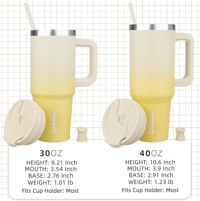 BJPKPK Tumbler With Handle And Straw 30oz Insulated Tumbler Cups With Lid Stainless Steel Travel Coffee Mug,Lemon