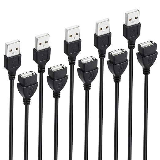 Smays 5-Pack USB Extension Cord Bulk, Male to Female, 5 ft USB-A 2.0 Extender Cable