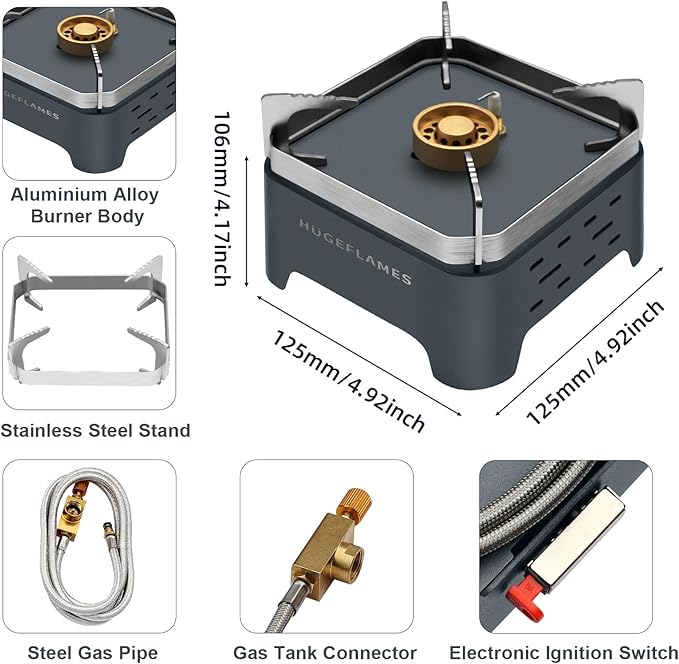 Single Burner Propane Stove, Wind-Guard Camping Stove, Automatic Ignition Propane Burner for Outdoor Cooking