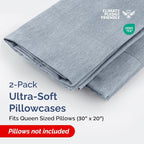 Queen Pillow Cases Set of 2 - Ultra Soft Hotel Quality Pillowcase Covers - Comfy Bedding for Women, Men, Kids and Teens - Machine Washable Pillow Protectors - 2 Pieces Set - Queen Size Heathered Blue