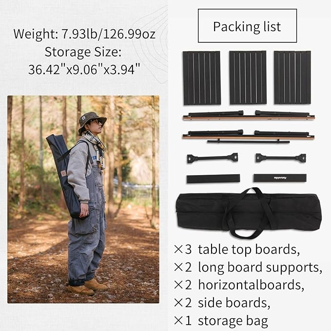 Naturehike IGT Camping Table, Fold up Lightweight, Aluminum Alloy+Wood, 4-6 Person Portable Table with Carry Bag for Outdoor, Folding Square Table, Picnic Backyards BBQ Camp Kitchen