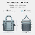 Portable Soft Cooler 12 Cans, IP68 Tizip Leak-Proof Zipper for Camping, Fishing, Beach, Outdoors Insulated Ice Chest with Reusable Ice Pack