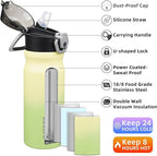 BJPKPK Insulated Water Bottle 18oz Stainless Steel Water Bottles With Straw And Carry Handle Double Wall Metal Thermo,Lime