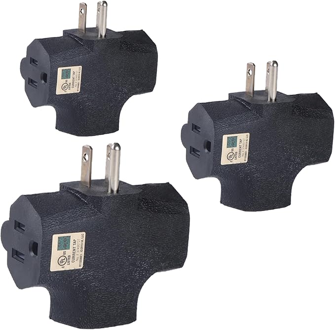 3 Way Plug Adapter - UL Listed - Outdoor Outlet Splitter 3 Prong - Electrical Outlet Extender, Wall Outlet Expander, Outdoor Heavy Duty Triple Plug Outlet Adapter 3PCS Black