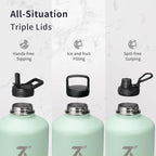 Trebo One Gallon Water Bottle Insulated with Paracord Handle,128oz Stainless Steel Sports Large Jug,Food-grade Double Wall Vacuum with Straw Spout Handle Lids, Leakproof Keep Cold & Hot, Dark Green