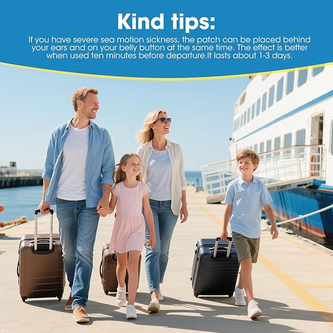 Sea Sickness Patches for Cruise, 28 PCS Behind Ear Motion Sickness Patches for Travel, Non-Drowsy and No Side Effects, 72H Long Lasting and Fast Acting for Cruise, Car, Ships, Air