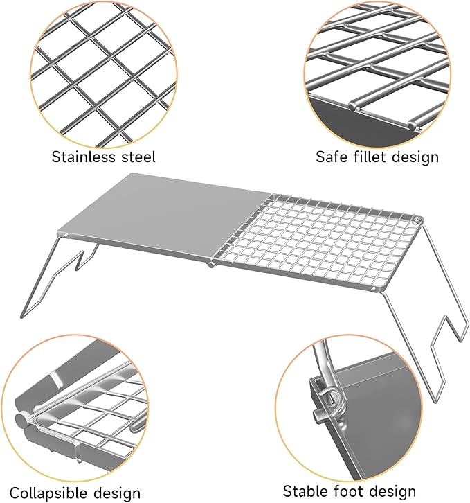 Folding Campfire Grill, 23.6" Heavy Duty Stainless Steel Grill, Grates Over Fire Pit, Portable Outdoor BBQ Camping Grill