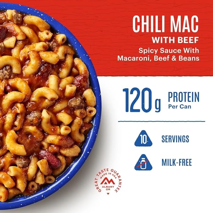 Mountain House Chili Mac with Beef & FreezeDried Food for Camping, 10 Servings, 30Year ShelfLife