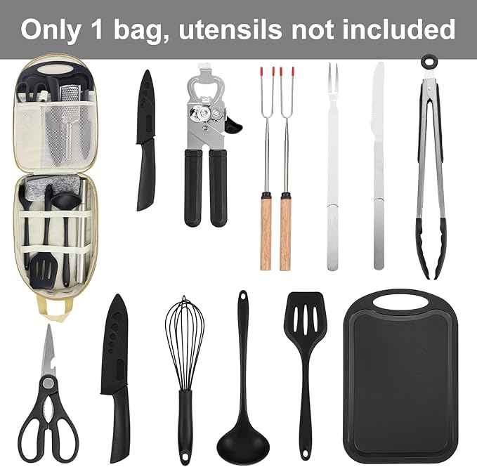 Camp Kitchen Organizer, Multi-Pocket Camping Cooking Utensils Bag, Waterproof Portable Storage for BBQ Outdoor Cooking Essentials