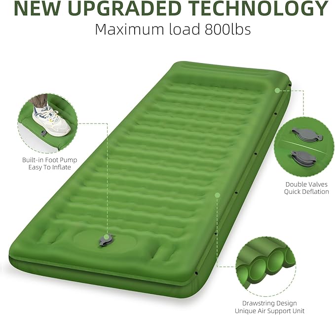 Camping Sleeping Pad, Extra Thick 5 Inch Camping Mat with Pillow Built-in Foot Pump Inflatable Sleeping Pads Compact for Camping Backpacking Hiking Traveling Tent