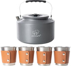 Bulin 2.2L Camping Kettle with 2&4 Stainless Steel Cups for Outdoor Camping Cookware Hiking Backpacking Kitchen Campfire and Picnic, Carrying Bag