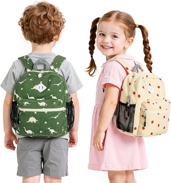 STEAMEDBUN Corduroy Toddler Backpack for Girls Boys 2-4, Kids Preschool Backpack for Kindergarten - Strawberry