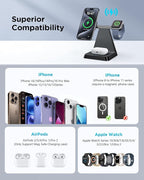 Charging Station for Multiple Devices Apple: Woruda 3 in 1 Magnetic Wireless Charger Stand for Mag Safe iPhone - Nightstand Charging Dock for iPhone 16 15 14 13 12 Pro Max Plus Apple Watch Airpods