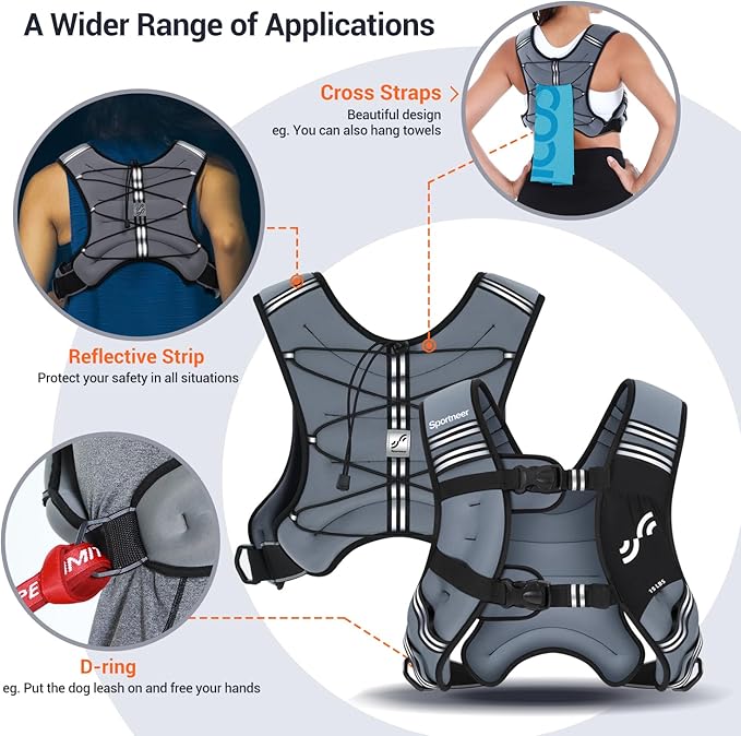 Sportneer Weighted Vest for Women Men: 8lbs/12lbs/15lbs/20lbs/25lbs Weight Vest with Detachable Phone Pouch Rucking Vest for Women Walking Strength Training Muscle Building Weight Loss