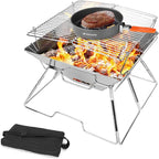 Odoland Folding Campfire Grill, 304 Stainless Steel Grate Barbeque Grill, Portable Camping Grill with Legs for Picnics, Backpacking, Outdoor with Carrying Bag and Kitchen Tongs