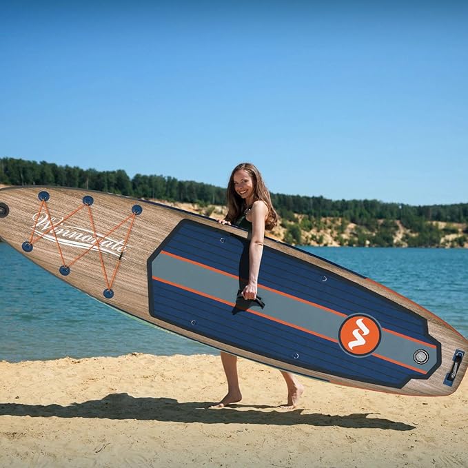 Inflatable Paddle Boards for Adults and Youth, 11'x33 Wood Grain Stand Up Paddle Board with SUP Accessories, Portable Inflatable Paddleboard for All Skill Levels,Blow Up Paddle Board as Present