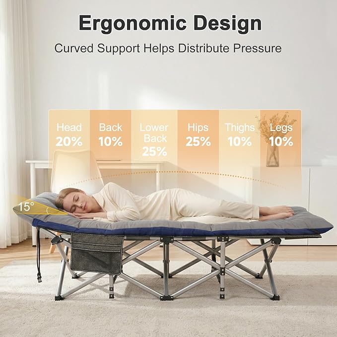 ABORON XXL Camping Cot for Adults, Oversized 78"×32" Folding Camping Bed, 900LBS Heavy Duty Outdoor Sleeping Cot with Mattress Pad, 1200D Oxford, Portable with Carry Bag
