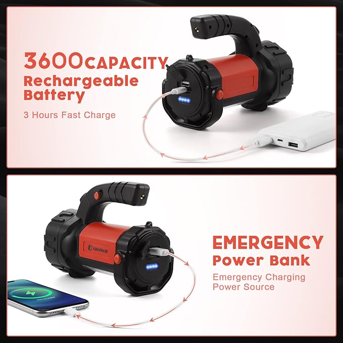 Camping Lantern Rechargeable, AlpsWolf LED Flashlight Spotlight Lantern with 800LM, 3600 Capacity Powered, Portable Bright Camping Light for Emergency, Outdoor Hiking, Power Outages