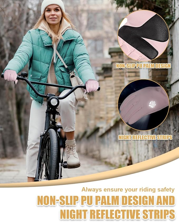 RIGWARL Winter Gloves Men and Women Medium-Thick, Gloves for Cold Weather with Thermal Plush, Touchscreen Running Glove Adjustable Zippered Wrist for Walking The Dog Hiking Camping Cycling Work