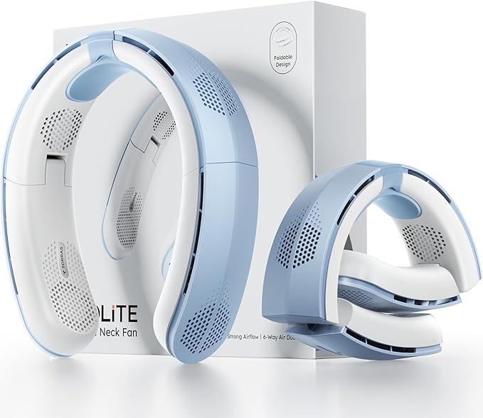 TORRAS COOLiTE Neck Fan, Industry’s Strongest Wind Power, Portable Neck Fan with 14H Battery, 360° Cooling Neck Fan, Lightweight & Foldable Neck Fans for Outdoor, Travel, Gifts for Dad, Women, Blue