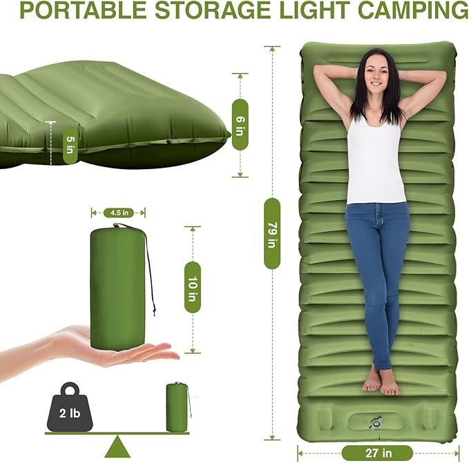 Sleeping Pad for Camping, 5" Extra-Thick Camping Mat with Pillow Built-in Foot Pump, Ultralight Inflatable Sleeping Mat for Camping, Backpacking, Hiking, Camp Tent