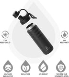 IDEUS Insulated Stainless Steel Water Bottle with 2 Leak-Proof Lids, Thermal Water Flask for Hiking Biking, 24oz, Black