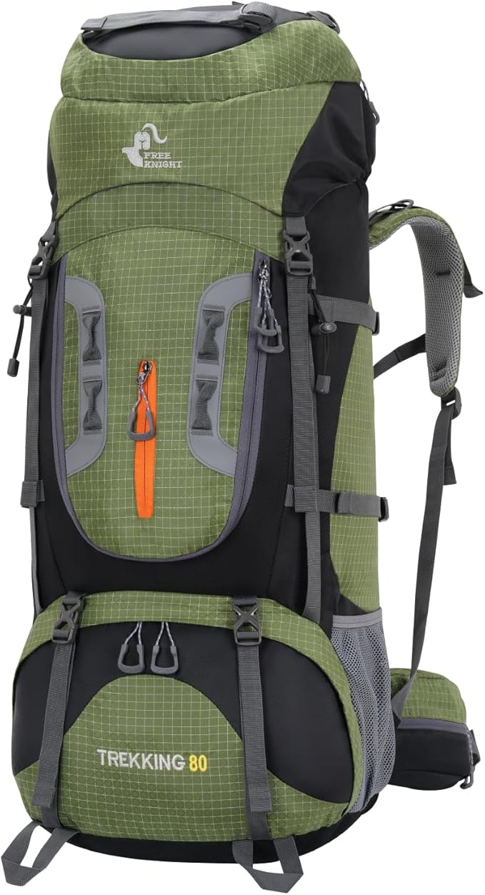 Bseash 80L Waterproof Hiking Camping Backpack with Rain Cover, Lightweight Outdoor Sport Travel Daypack for Climbing Touring (Army Green)