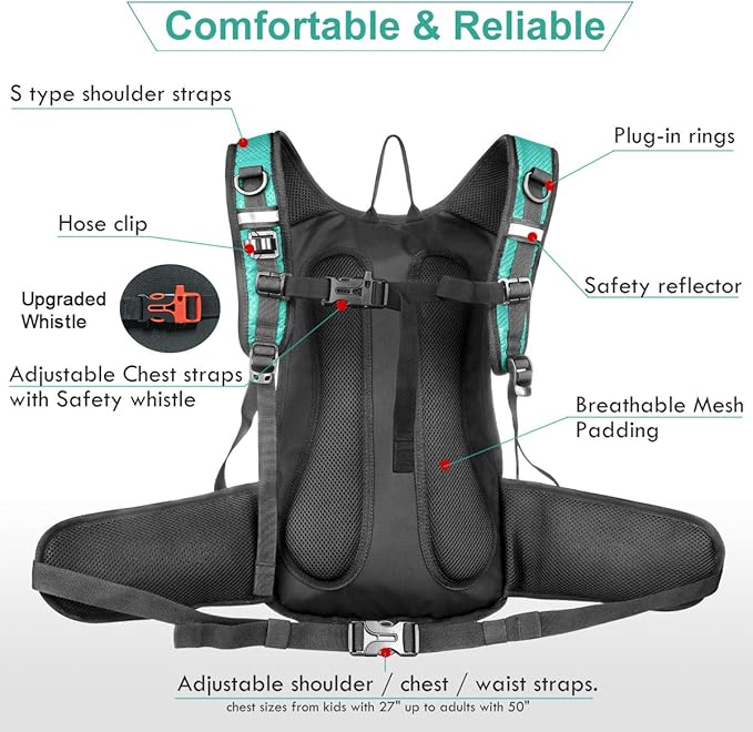 Insulated Hydration Backpack Pack with 3L BPA Free Leak Proof Water Bladder, Large Storage Lightweight Hiking Daypack with Waist Pouches & Cooler Layer, for Running, Biking, Camping, Festival