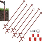 Lasnten 6 Pcs 30 Inch Heavy Duty Ground Anchor Spiral Blade Earth Anchor Kit Metal Anchor Hook Beach Sand Stakes Camping for Securing Animals, Shelters, Tents, Canopies (Brown)