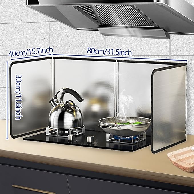 4 Sided Grease Splatter Guard Foldable Splatter Guard for Stove Stainless Steel Oil Splatter Screens Backsplash for Wall Gas Range Frying Pan Camping (11.8×31.5×15.7inches)