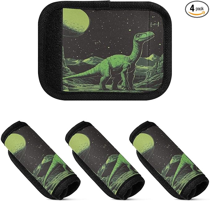 4 PC Luggage Handle Wrap Luggage Handle Covers Tags for Suitcase Bags Travel Luggage Handle Identifier Gripper Green Retro Dinosaur