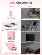 Portable Charger Power Bank, 20000mAh 22.5W USB C Fast Charging Power Bank with Built-in Cables & Wall Plug, Battery Pack with LED Display, Travel Essential Compatible with iPhone, iPad, Samsung Pink