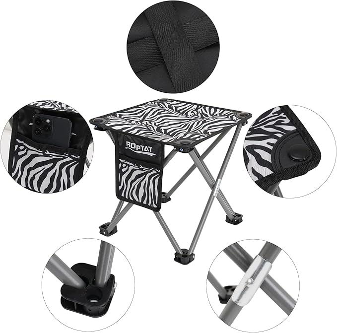 Roptat Camping Stool,Portable Folding Compact Lightweight Stool Seat for Camping Fishing Hiking Gardening Outdoor Walking Backpacking Travelling and Beach with Carry Bag (Zebra)