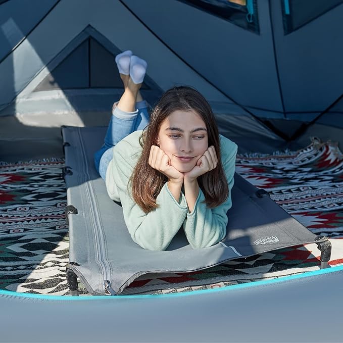 TIMBER RIDGE Lightweight Aluminum Camping Cot, 20-Second Quick Set-Up Folding Cot with Zipper Closure, Portable Carry Bag Included for Camping, Travel and Outdoors, Support up to 225lbs, Grey