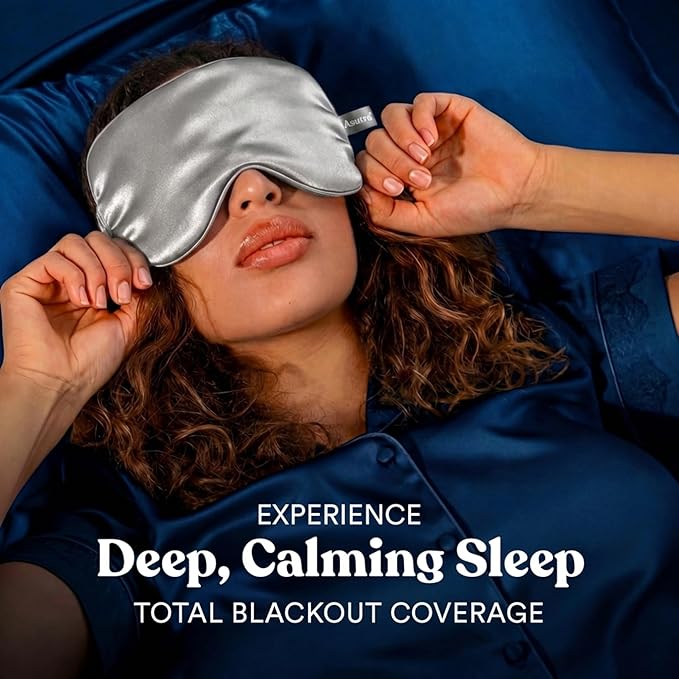 ASUTRA Silk Eye Pillow for Sleep, Silver - Filled w/Lavender Buds & Flax Seeds, Weighted Eye Mask, Meditation & Light Blocking Blindfold, Cooling Gel Mask Included