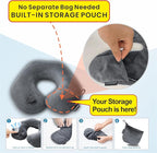 Inflatable Travel Neck Pillow, Super Soft Plane Neck Support Pillow for Travel Ariplane Sleep Support, Adjustable Neck Cushion Headrest Pillow, Folds Up Nicely, Black Grey