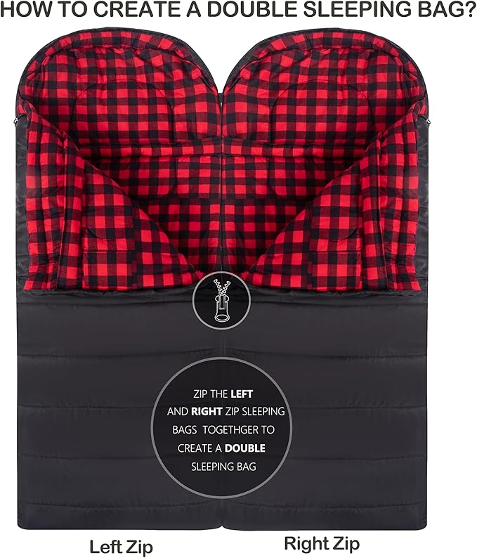 0 Degree Sleeping Bag 100% Cotton Flannel XXL for Adults Big and Tall Cold Weather Winter Zero Degree Camping,Free Compression Sack