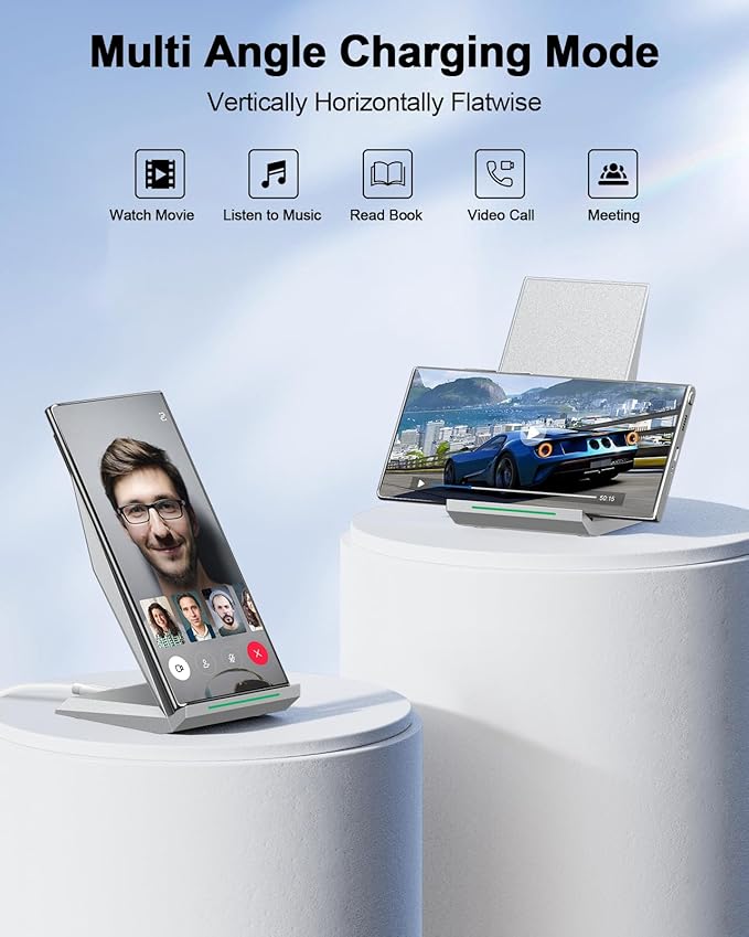 Fast Wireless Charger, NANAMI Qi Certified Wireless Charging Stand Compatible iPhone 17/17 Air/16/16 Plus/15/14/13/12, Desktop Charger for Samsung Galaxy S25/S24/S23/S22/S21 and Qi-Enabled Phone