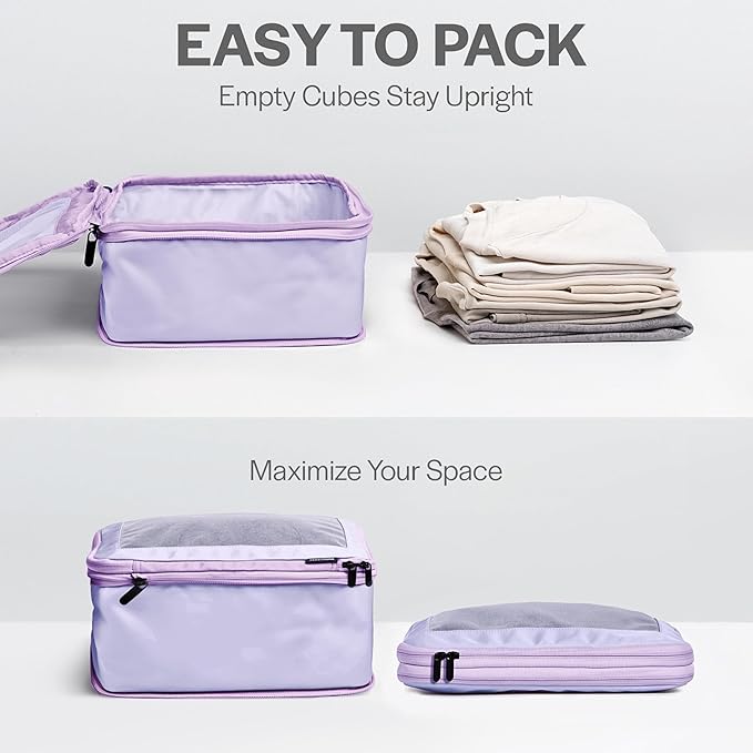 Compression Packing Cubes for Travel - Luggage Organizer Bags - Double Zipper Packing Cubes for Suitcases (4-Pack, Purple)