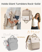 LOVEVOOK Laptop Backpack for Women with Giant Tumbler Holder Pocket, 17 inch Travel Work Backpack Purse for Nurse Teacher, Waterproof School Bag College Bookbag Cute Casual Daypack for Girls Khaki