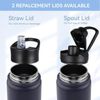 HASLE OUTFITTERS Insulated Water Bottle 22 oz Double Wall Stainless Steel Water Bottle Wide Mouth with Straw Lid & Spout Lid Keeps Cold or Hot(Navy,1)