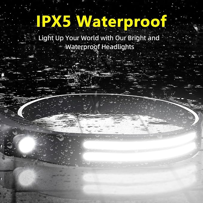 LED Headlamp Rechargeable 3PCS - 230° COB Super Bright Head Lights for Forehead, Hard hat Light for Adults, USB C Headband Flashlight for Work, Hiking, Running, Camping Essentials Gear