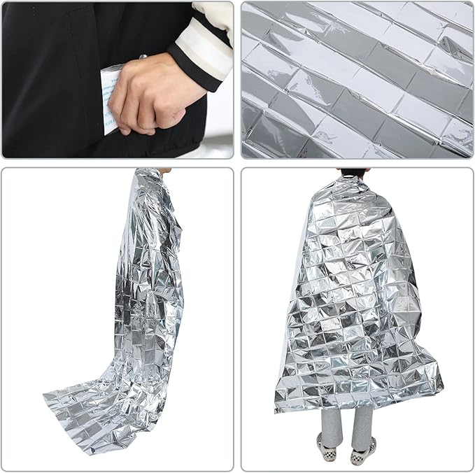 SearQing Emergency Mylar Thermal Blankets Space Blanket(50 Pack)-Camping Blanket Designed for Outdoors, Hiking, Survival, Marathons, Retain Body Heat(Silver Color)