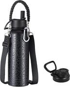 KXIAOCHEN Insulated Water Bottle, Stainless Steel Water Bottle, 2 Lids (Straw and Handle Lid),Wide Mouth Metal Water Bottles Keep Hot and Cold, Double Walled, Thermo Mug, Metal Canteen