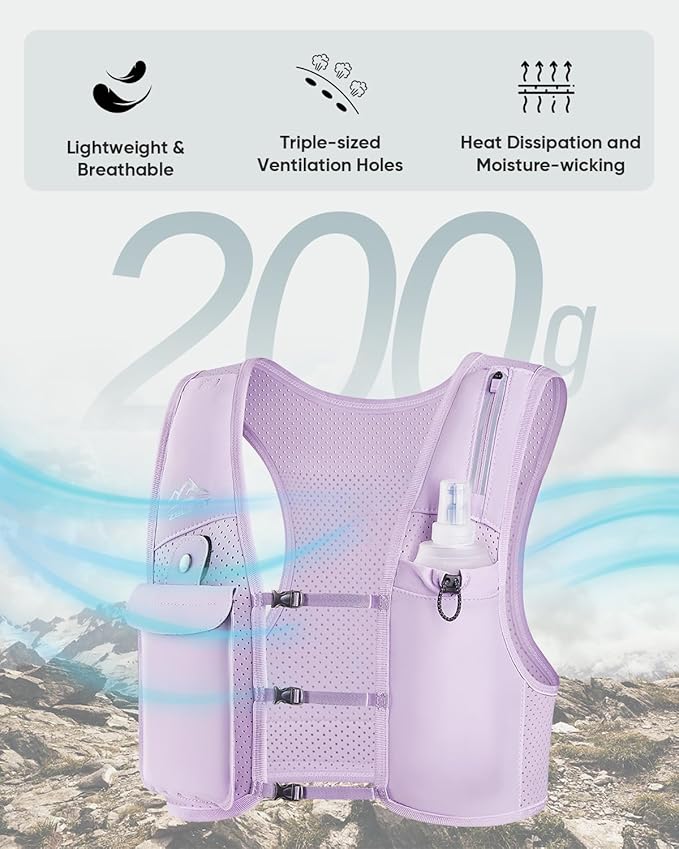 Running Vest for Women Men, USA Original Patent, Adjustable Chest Straps Running Hydration Vest with 500ml Soft Flask, Lightweight Reflective Hydration Backpack for Marathon