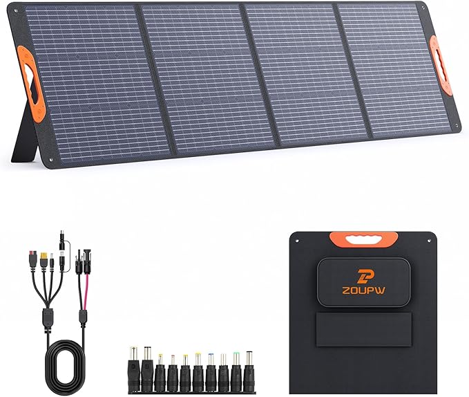 220 Watt Portable Solar Panel for Power Station,Hurricane Preparedness Items,18.6V Foldable Solar Charger with Solar Cable 23.5% High Efficiency IP67 Waterproof 4 Kickstands for Camping RV Trip